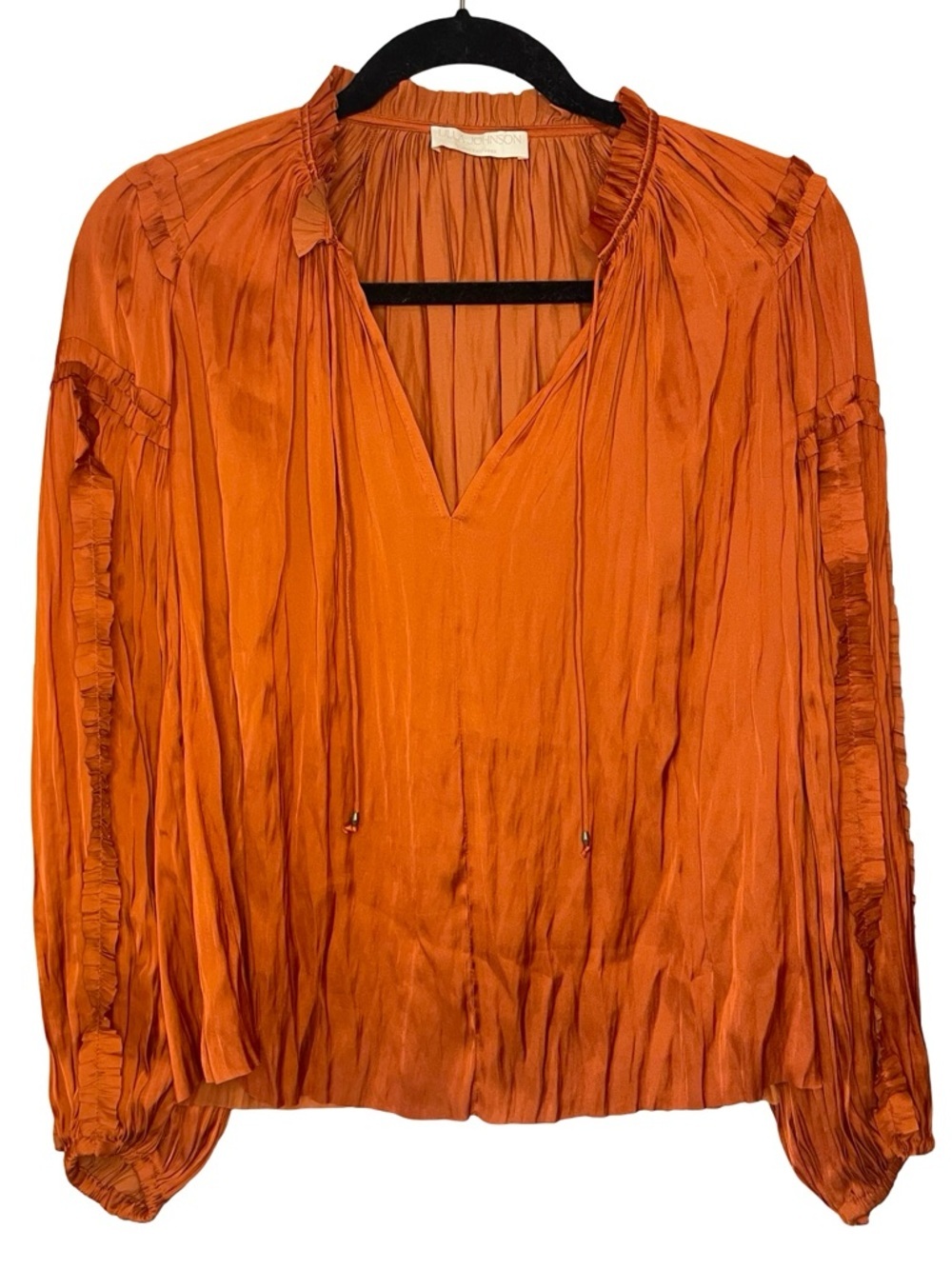 Ulla Johnson Maeve Plissé Satin Blouse Clay Orange Size 0